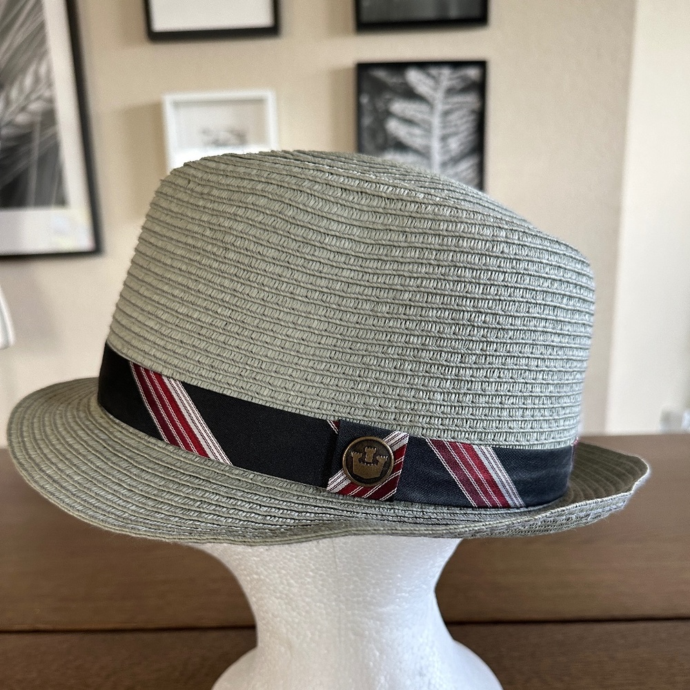 Stylish Gray Fedora Hat with Striped Band